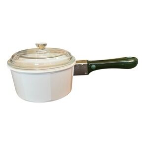 Princess House Nouveau White Ceramic Cookware 1.5 Qt Saucepan Glass Lid Saucepan